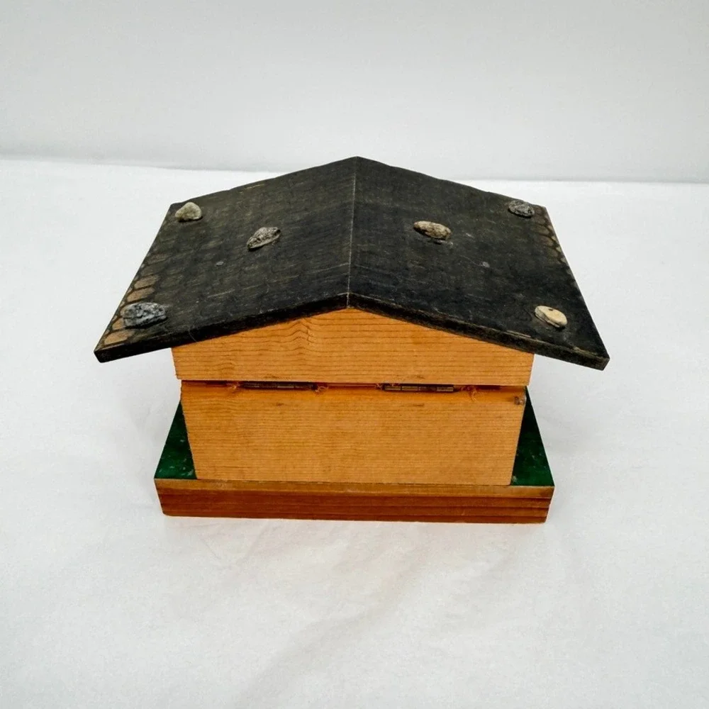 Vintage Wooden Swiss Musical Chalet Box Wood Cabin Dancing Ballerina Decor